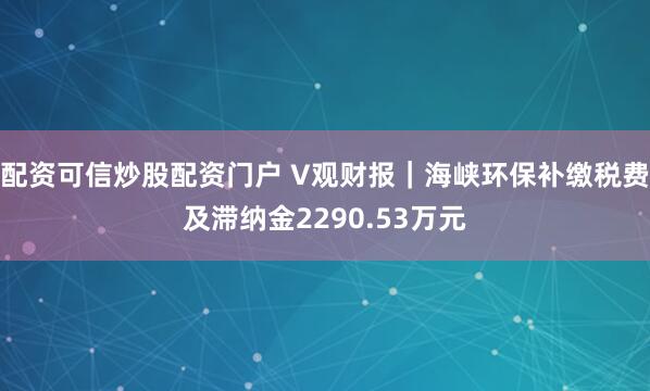 配资可信炒股配资门户 V观财报｜海峡环保补缴税费及滞纳金2290.53万元